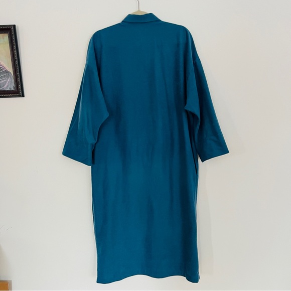 Teal Ultrasuede Shirt Dress / Duster with Jeweled Pocket Fits Small-Large - Picture 8 of 9